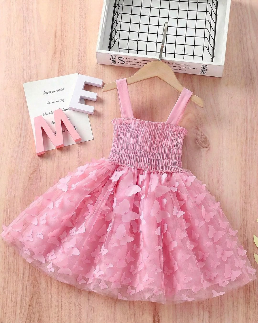 Baby/Young Girls Shirred Frill Trim Butterfly Appliques Cami Dress | 1Y - 7Y