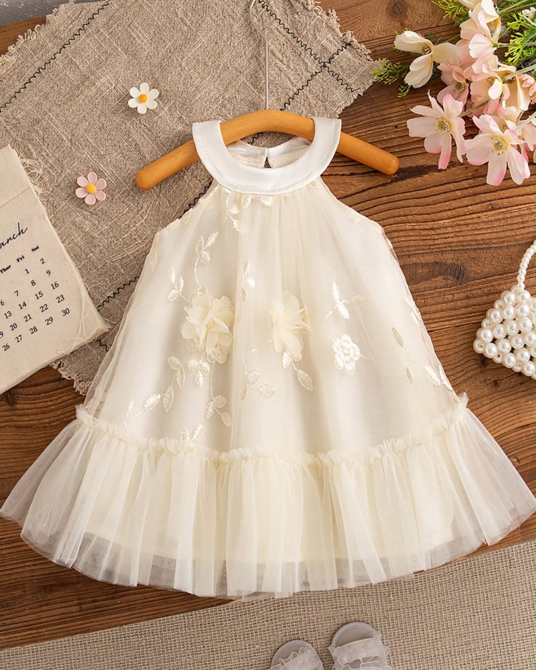 Baby Girls Floral Embroidered Tulle Halter Dress | 9M - 4Y