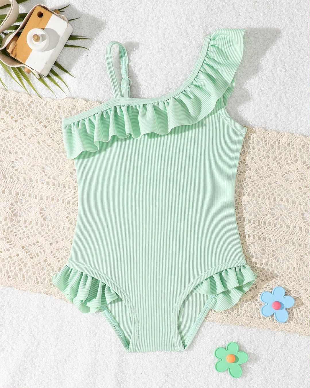 Baby Girls Asymmetric Ruffled One-Piece Swimsuit | 6M - 3Y