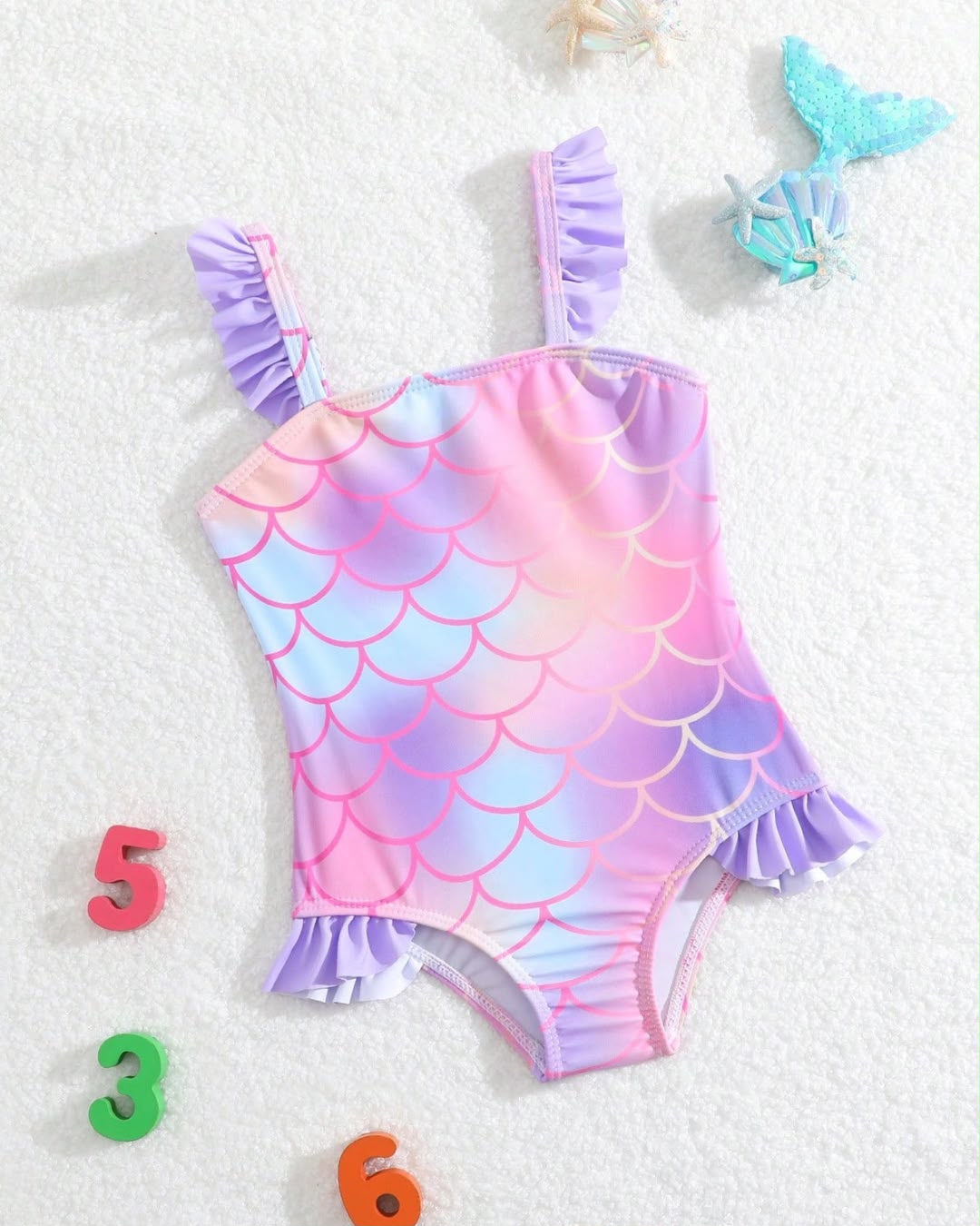 Baby Girls Mermaid Scale Print Flutter Trim One-piece Swimsuit | 6M - 3Y