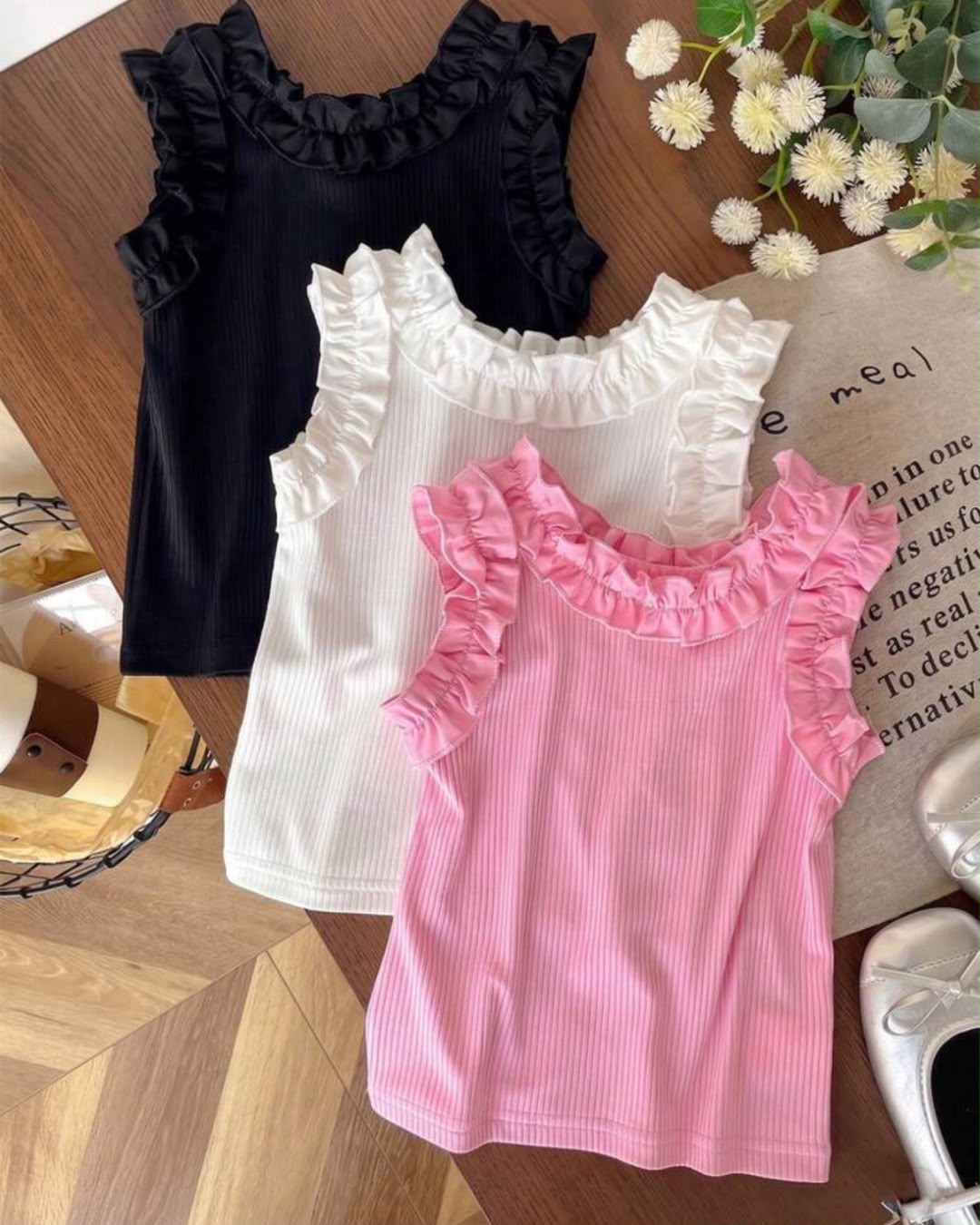 Young Girls Ruffle Trim Sleeveless Tops | 4Y - 7Y
