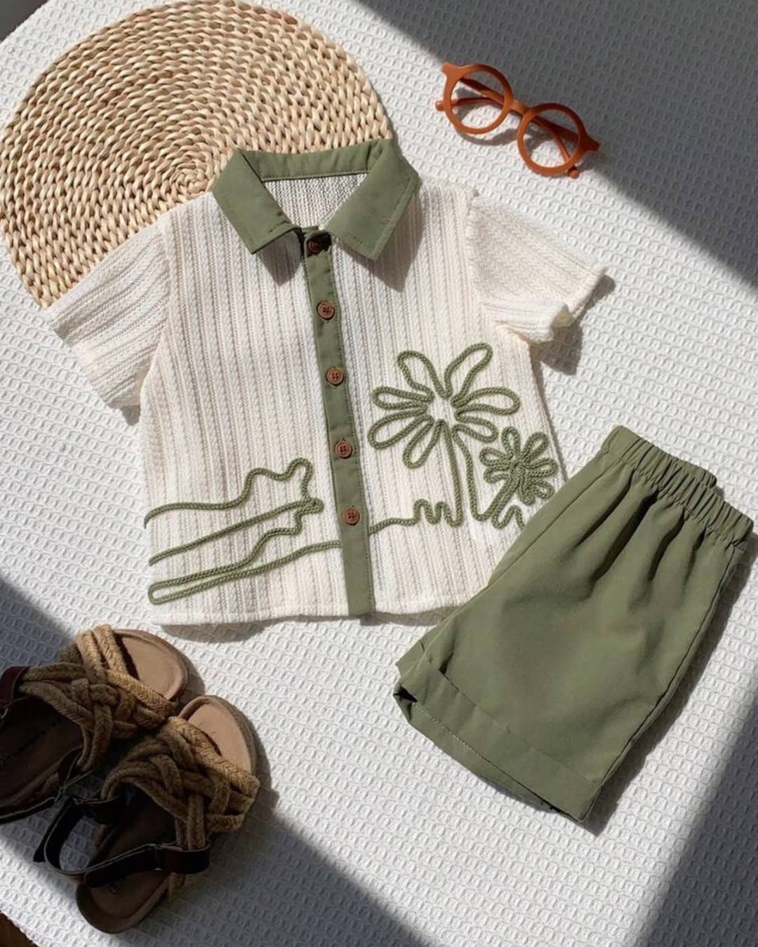 Baby Boys Coconut Tree Pattern Knit Short Sleeve Shirt & Shorts Set | 6M - 3Y