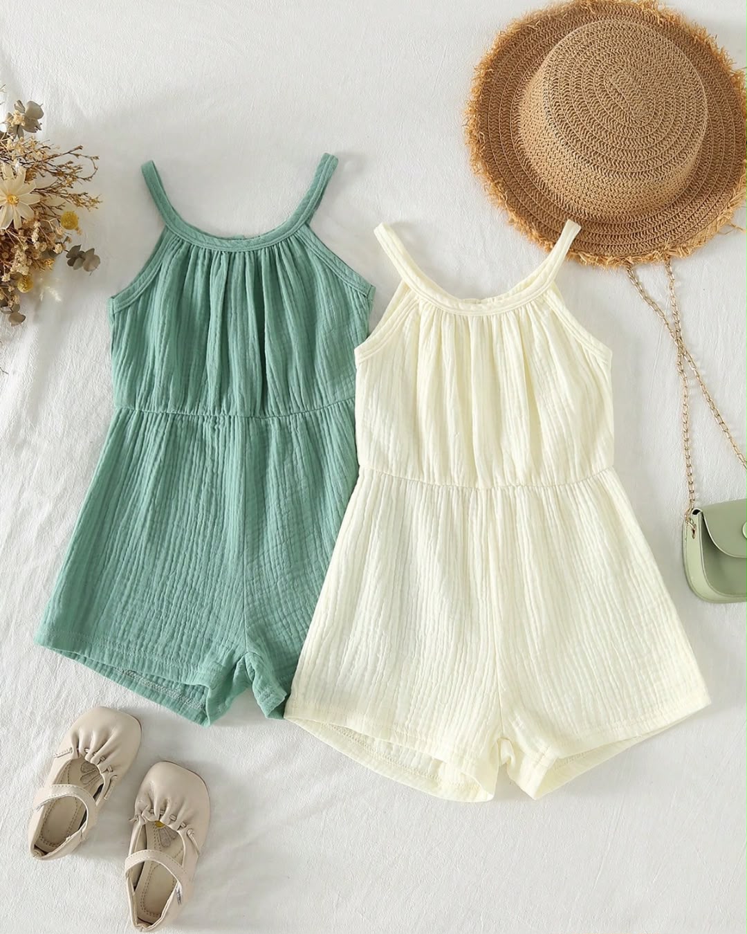 Young Girls Solid Color Sleeveless Romper | 4Y - 7Y