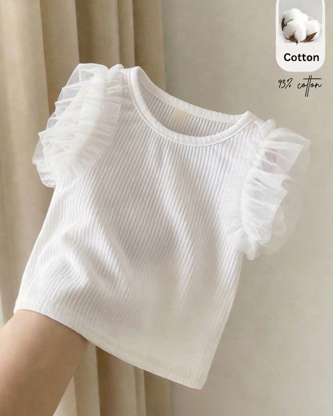 Baby Girls White Color Knit Soft Round Neck Short Sleeve Top | 3M - 3Y