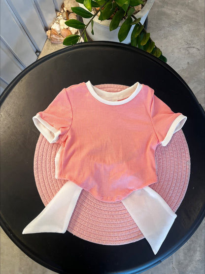 Baby Girls Slim Fit Short-Sleeve Open Back & Organized Bow Top | 3M - 3Y