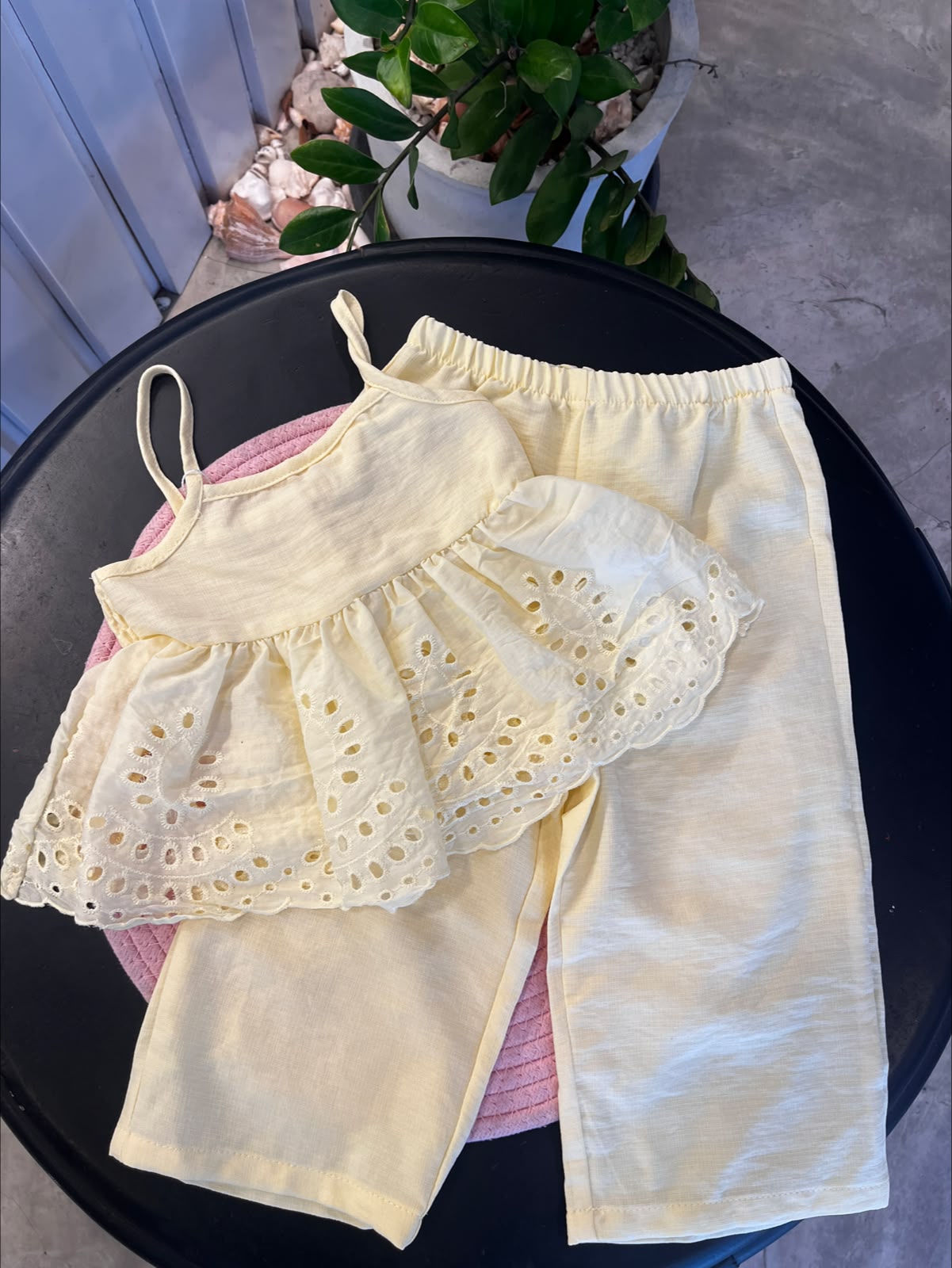 Baby Girls Embroidered Floral Trim Camisole Top & Pants Set | 6M - 3Y