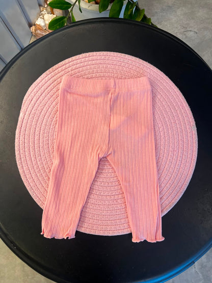Baby Girls Ribbed Textured Elastic Waist Ruffle Hem Skinny Pants | 3M - 3Y