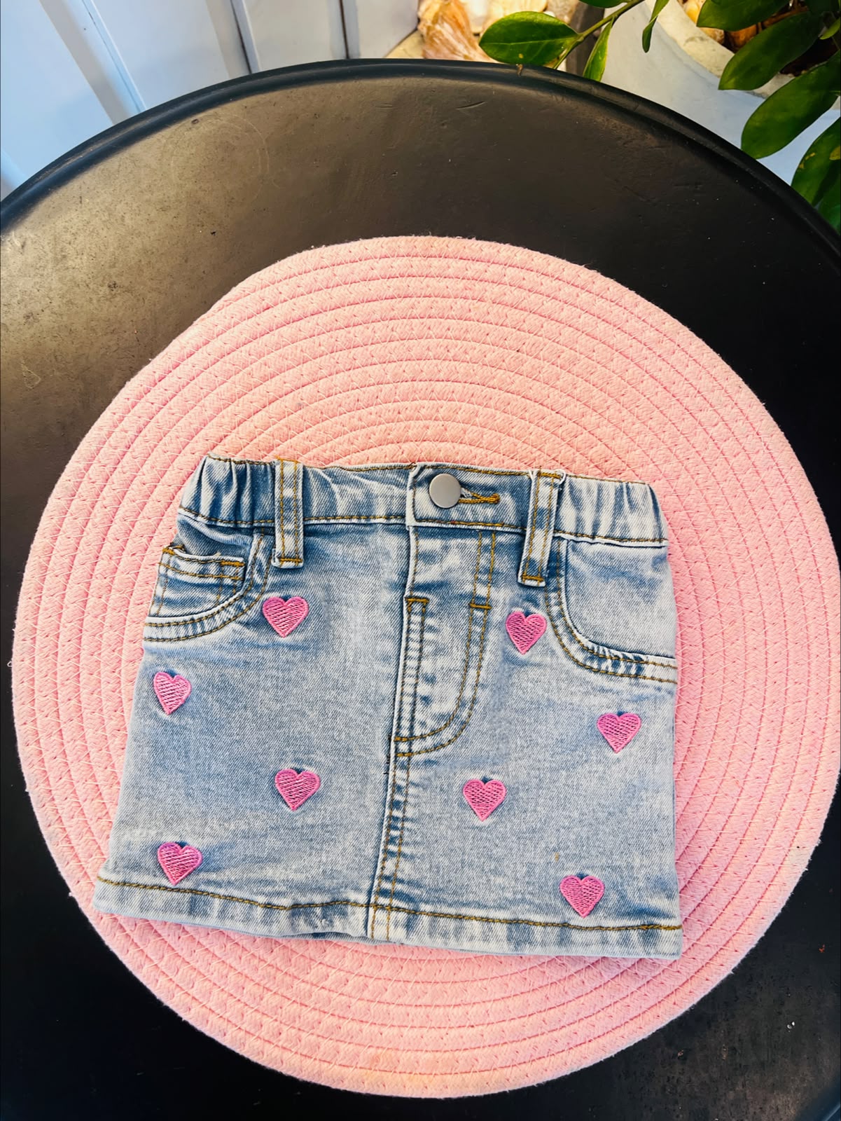 Baby Girls Y2K Street Style Heart Printed Waist Denim Mini Skirt | 6M - 3Y