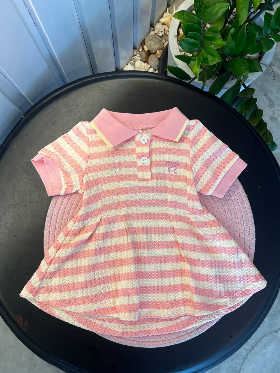 Baby Girls Pink & White Striped Casual Dress | 3M - 3Y