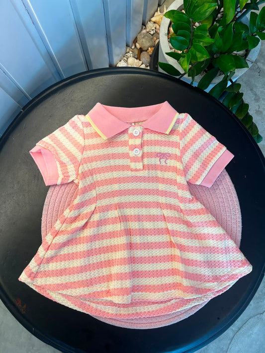 Baby Girls Pink & White Striped Casual Dress | 3M - 3Y