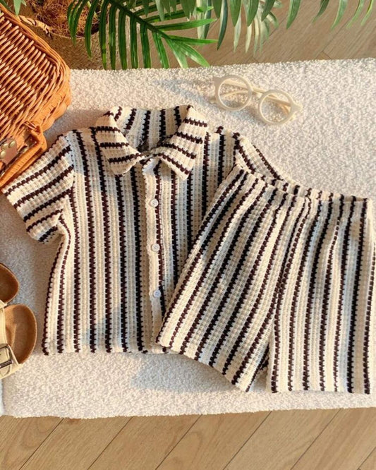 Baby Boys Vintage Striped Textured Shirt & Shorts Set | 6M - 12M