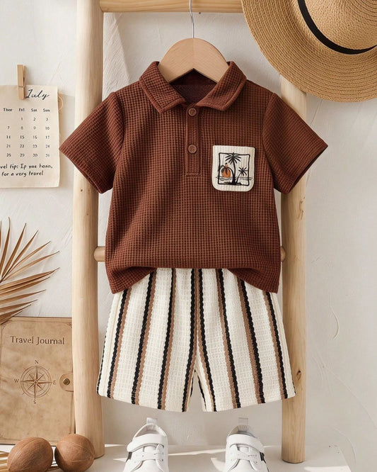 Baby Boys Casual Vacation Style Short Sleeve Polo Shirt & Shorts Set | 6M - 9M