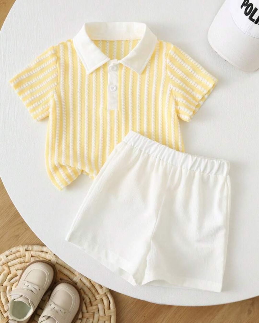 Baby Boys Yellow Striped Short Sleeve Polo Shirt & Shorts Set | 6M - 3Y