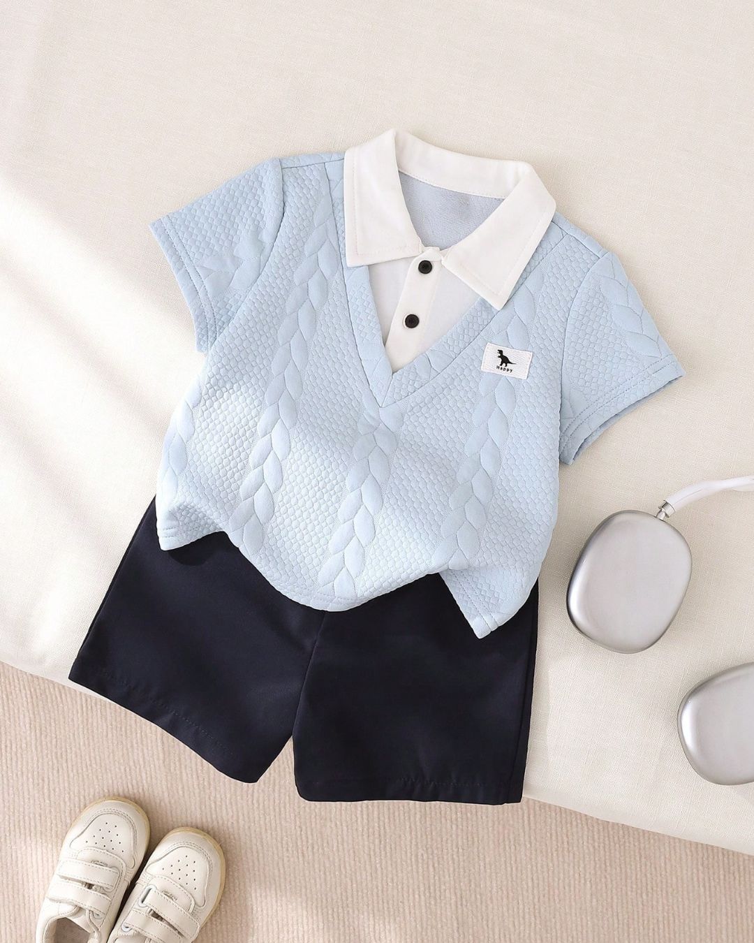 Baby Boys 2 In 1 Light Blue Polo Shirt & Shorts Set | 6M - 3Y