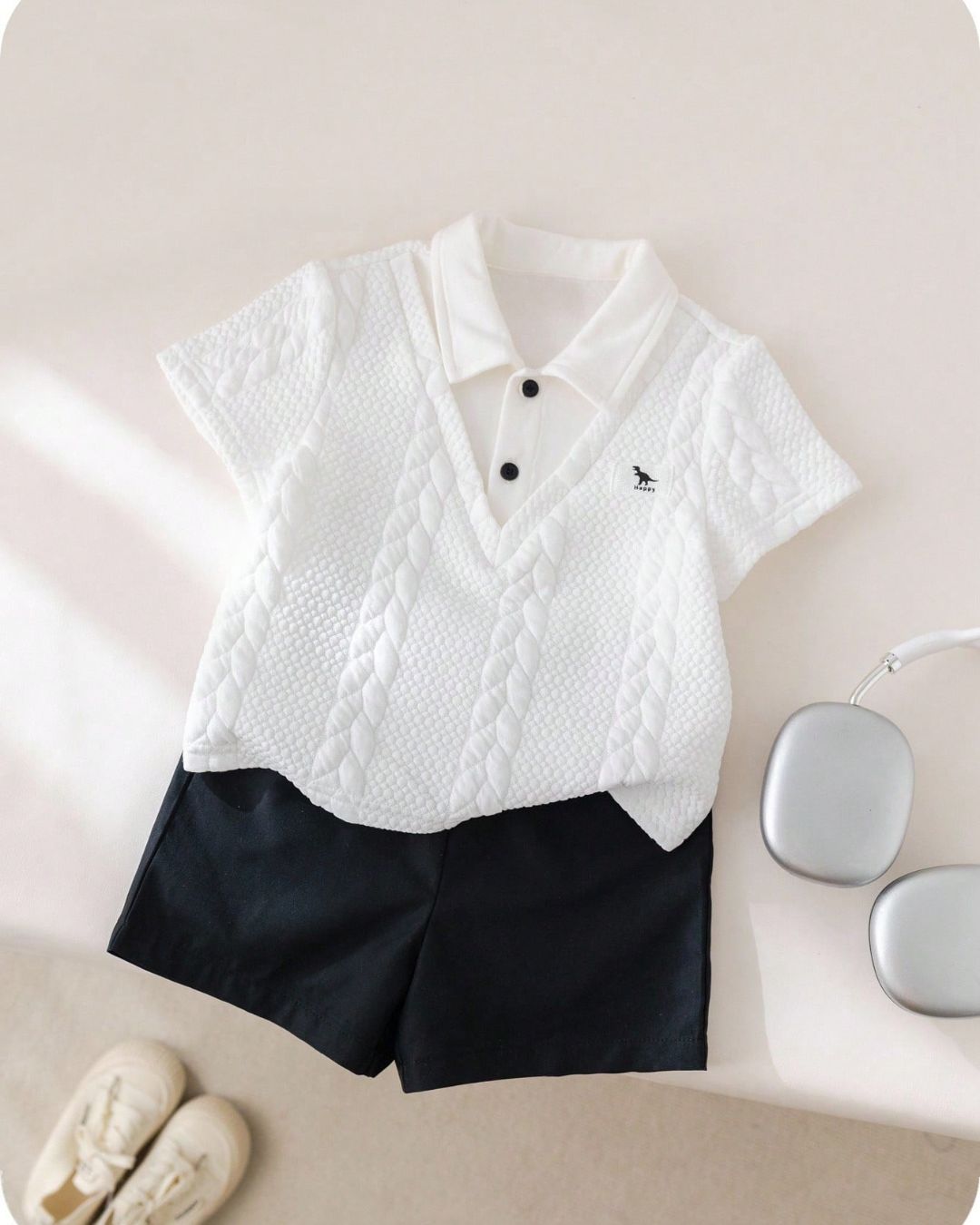 Baby Boys 2 In 1 White Polo Shirt & Shorts Set | 6M - 3Y