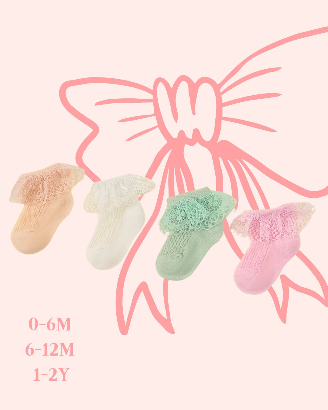 BB Ruffled Lace Trim & Soft Pastel Color Socks | 0M - 2Y