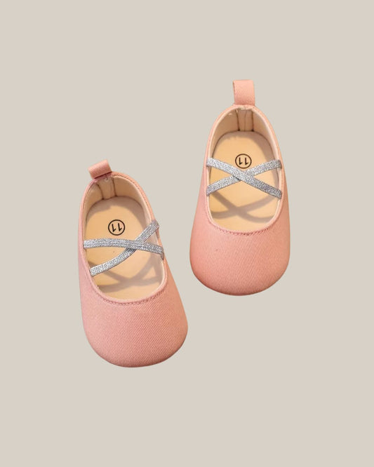 BB Pink & Silver Crisscross Straps Mary Jane Shoes