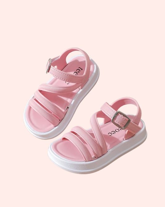 BB Pink Crisscross Straps & Thick White Sole Sandals