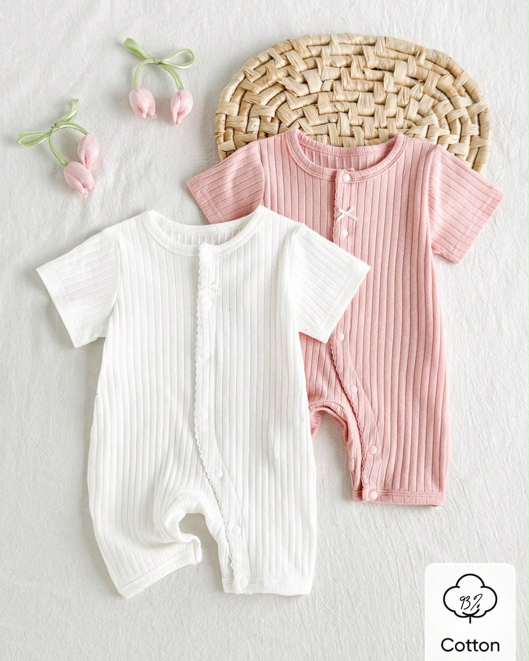 Newborn Short Sleeve Pastel Color Rompers | 0M - 6M
