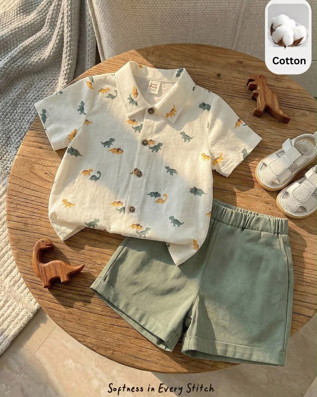 Newborn Cartoon Dinosaur Printed Shirt & Shorts Set | 0M - 6M