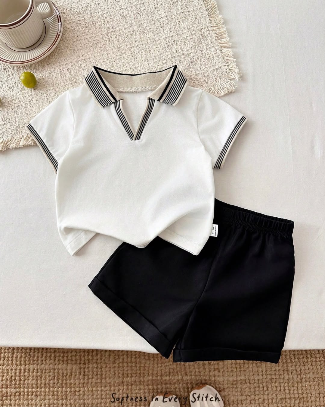 Baby Boys Soft Knit Polo Collar Short Sleeve Top & Shorts Set | 6M - 3Y