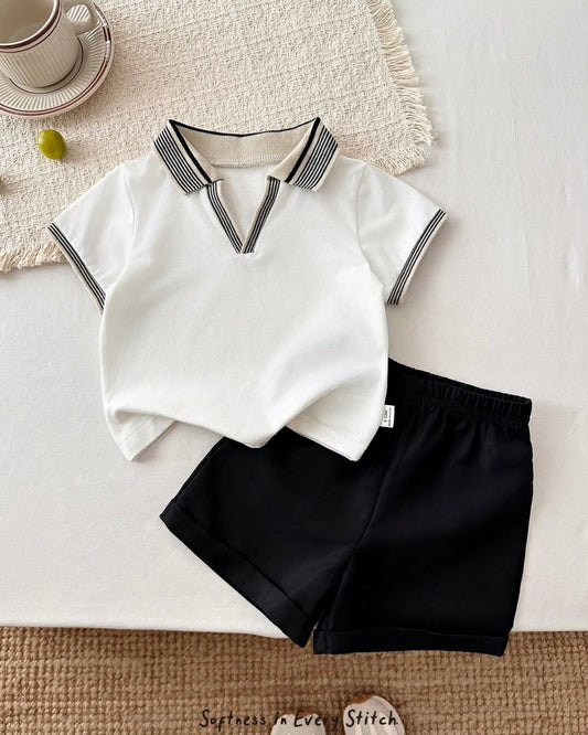 Baby Boys Soft Knit Polo Collar Short Sleeve Top & Shorts Set | 6M - 3Y