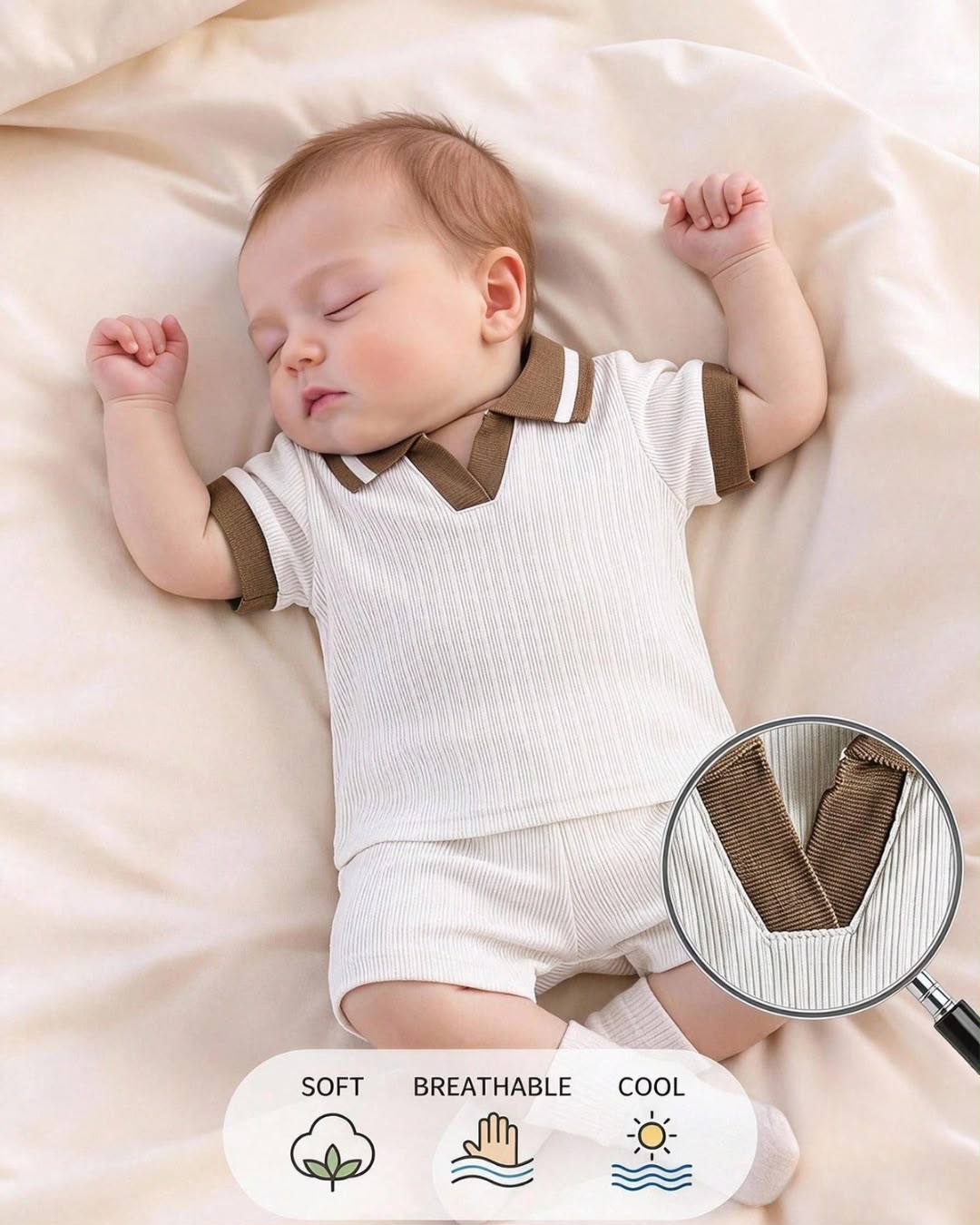Newborn Rib Knit Contrast Short Sleeve Top & Shorts Set | 0 - 1M
