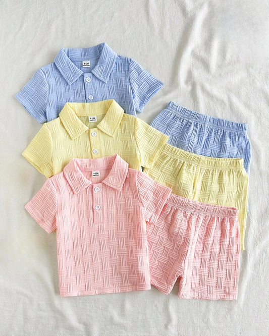 Baby Boys Pastel Textured Polo Shirt & Shorts Set | 3M - 3Y