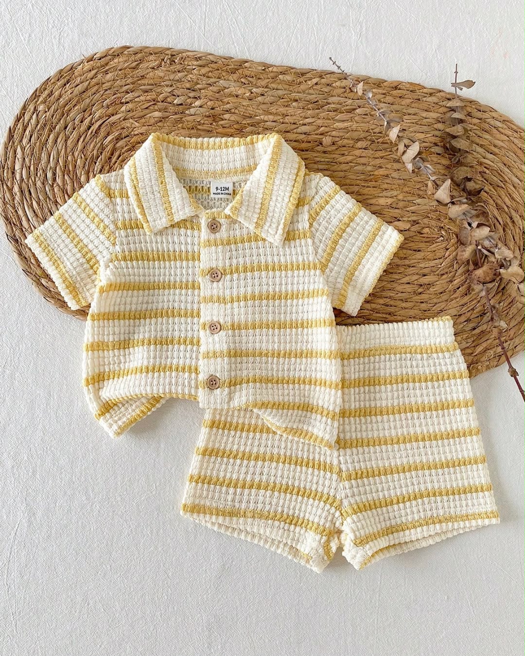 Newborn Knitted Jacquard Collar Short Sleeve Shirt & Shorts Set | 0M - 6M
