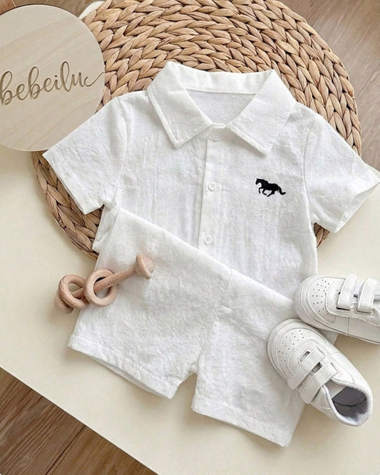 Newborn Horse Embroidered Short Sleeve Romper | 0M - 3M