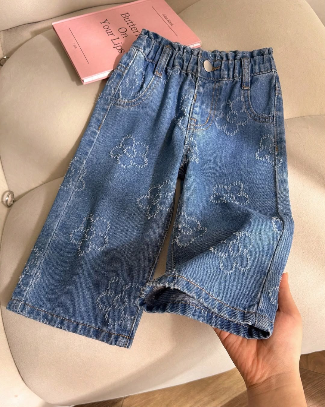 Baby Girls Floral Embroidered Loose Wide Leg Denim | 6M -3Y