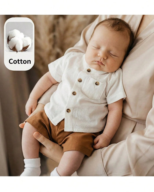 Newborn Short Sleeve Collared Shirt & Shorts Set | 1M - 6M