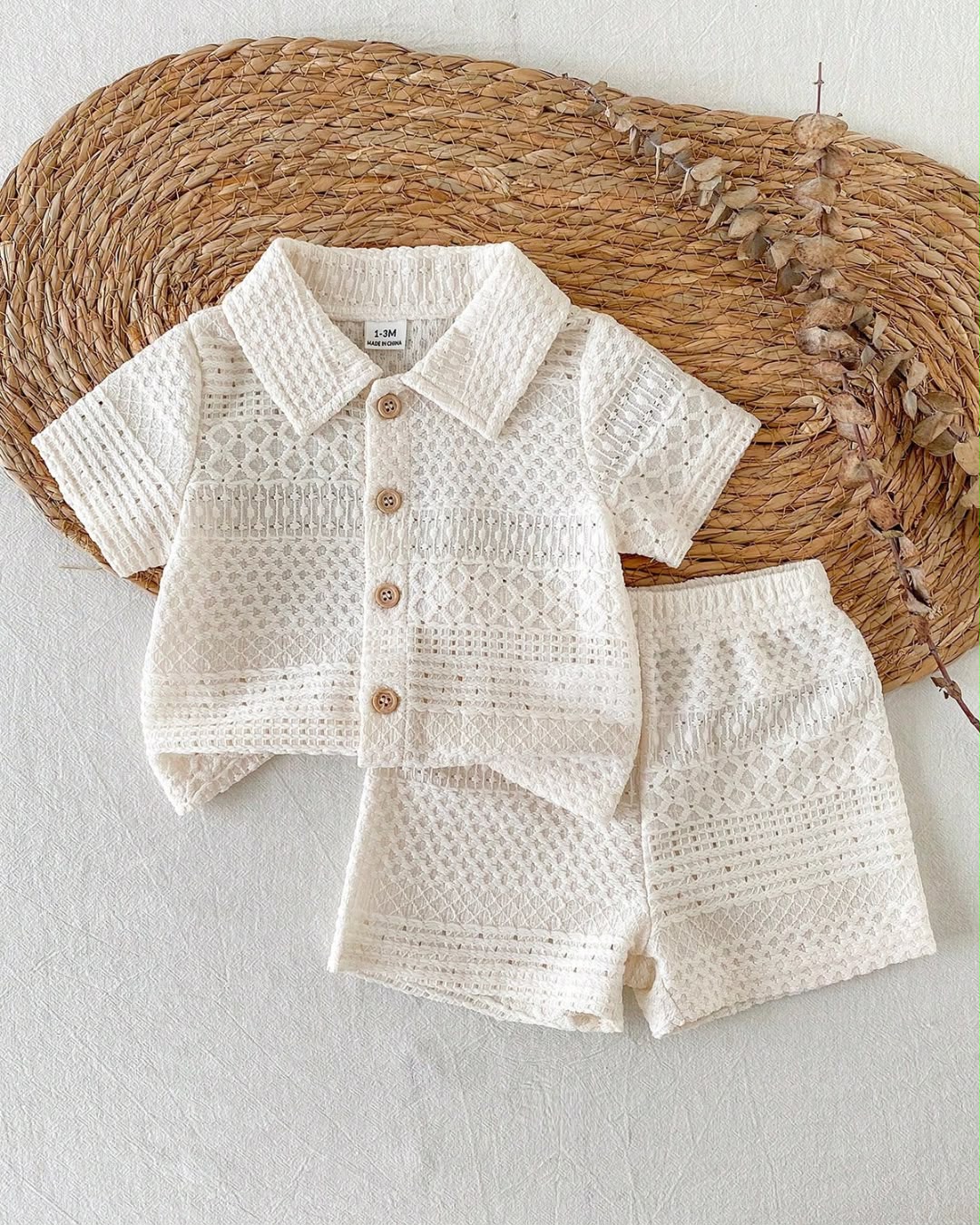 Newborn Casual Knitted Jacquard Shirt & Versatile Casual Shorts Set | 0M - 6M