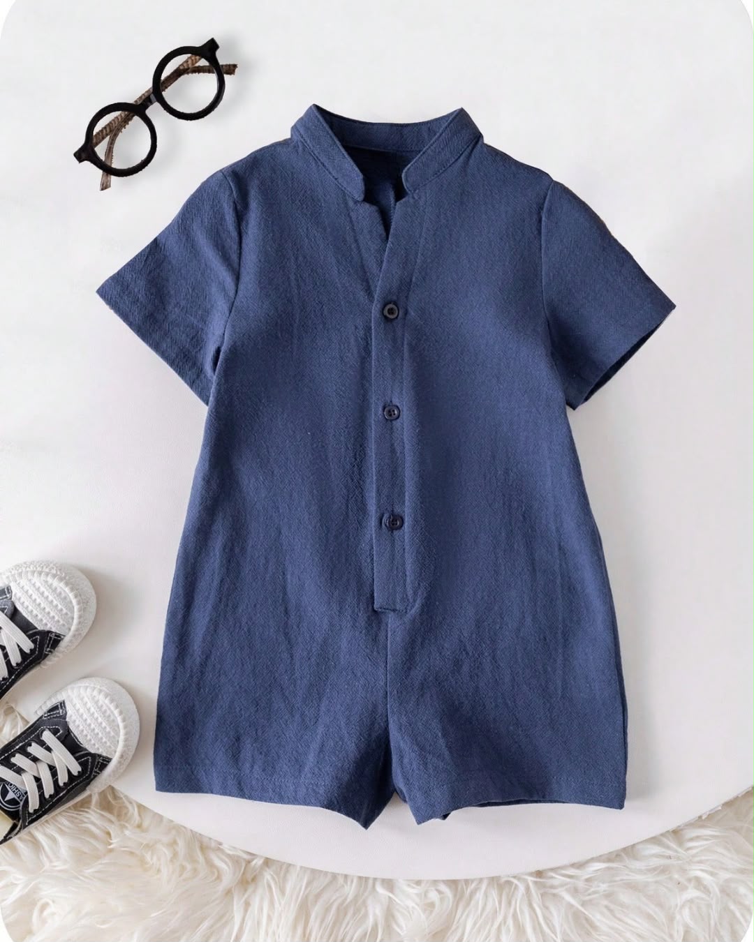 Newborn Blue Short Sleeve Front Button Romper | 0M - 1M