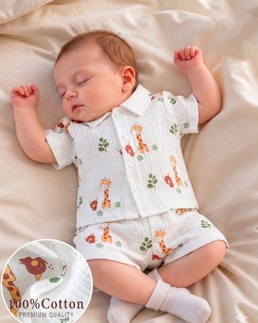 Newborn Giraffe Printed Short Sleeve Shirt & Shorts Set | 0M - 6M
