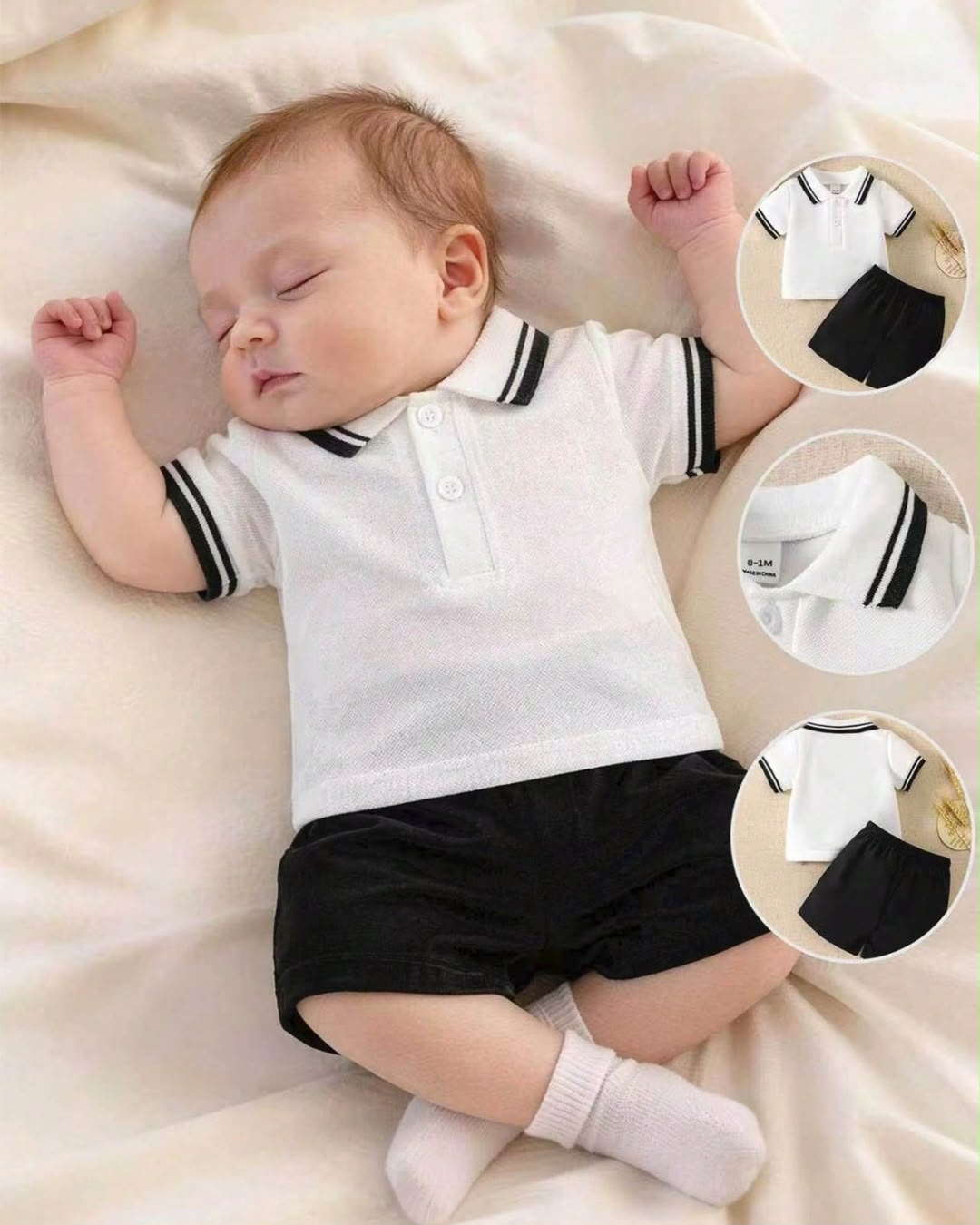 Newborn B&W Collar Tee & Shorts Set | 1M - 6M