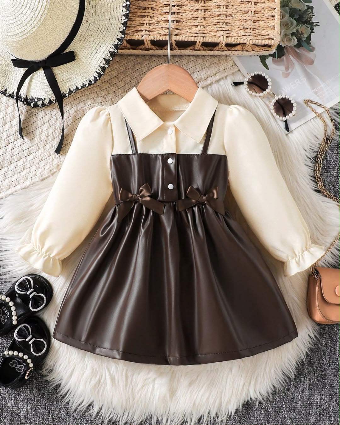 Baby Girls Elegant Collared Puff Sleeve Dress | 3M - 3Y