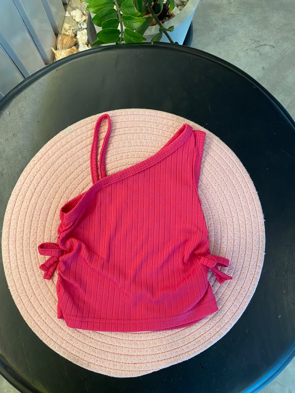 Baby Girls Hot Pink Ribbed One Shoulder Top | 9M - 3Y
