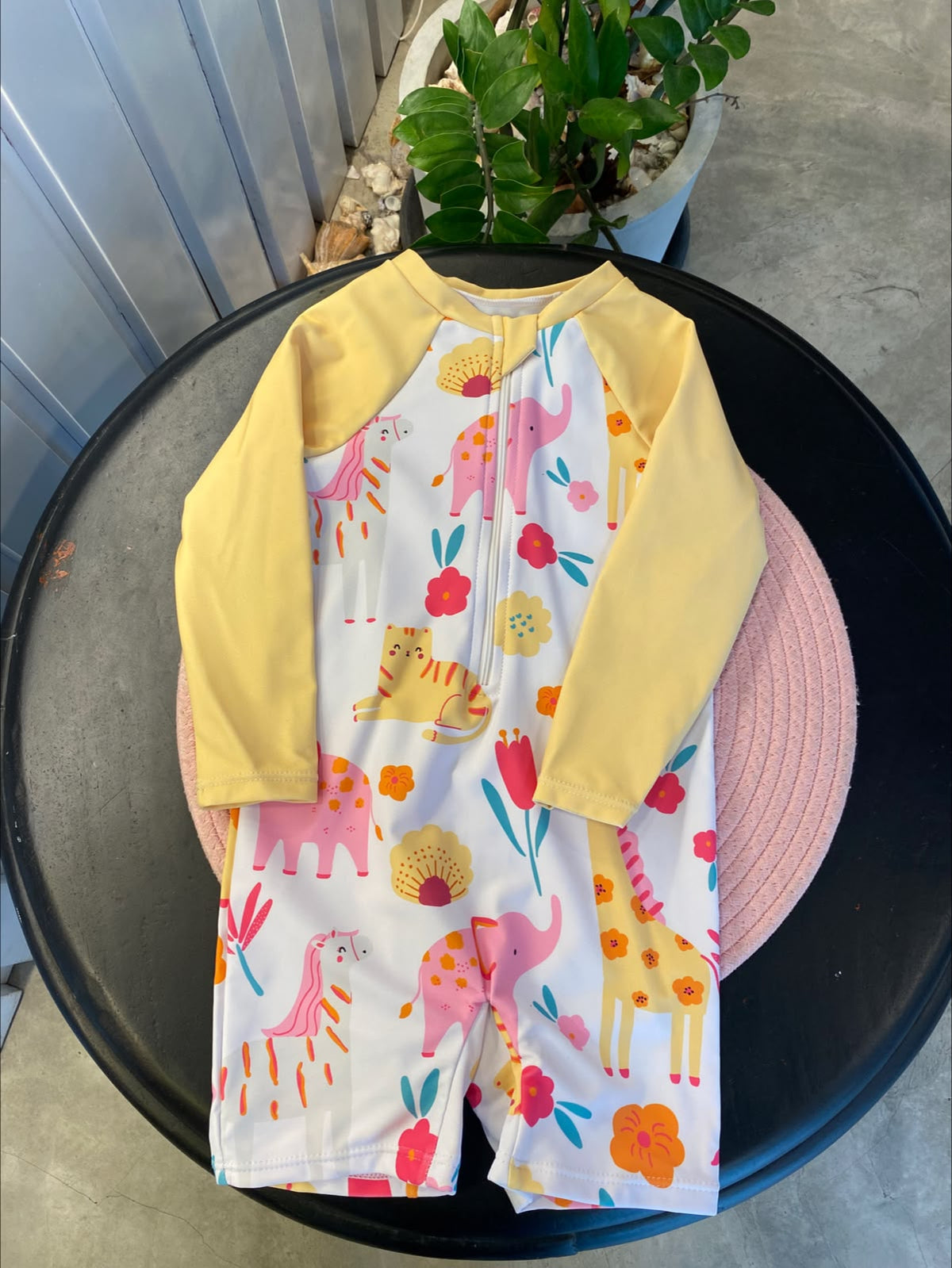 Baby Girls Long Sleeve Cute Zoo Theme Printed Swimsuit | 2 - 3Y