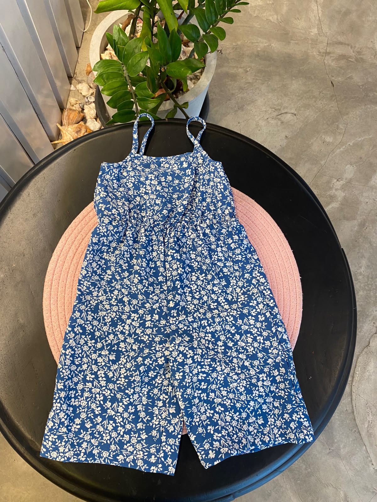 Baby Girls Blue & White Ditsy Floral Printed Sleeveless Romper | 3 - 6M