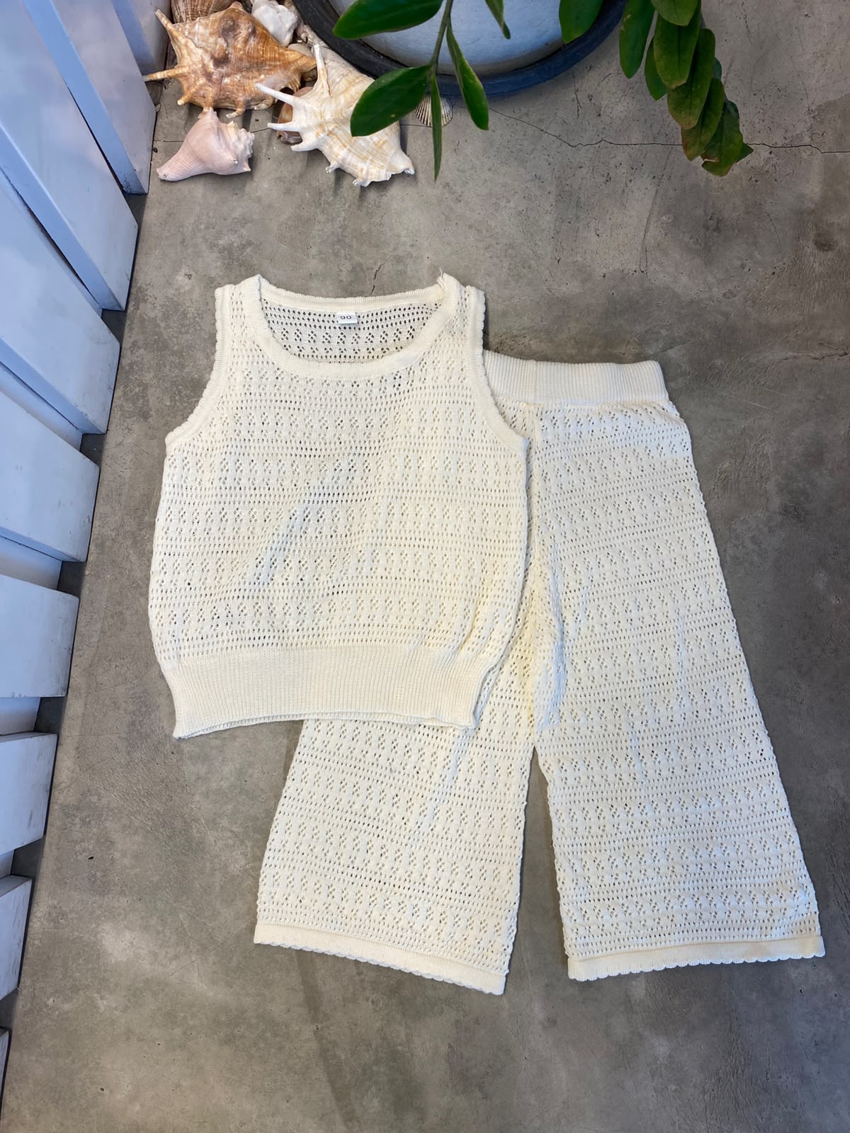 Baby Girls Cream Colored Sleeveless Top & Wide Leg Pants Set | 2 - 3Y