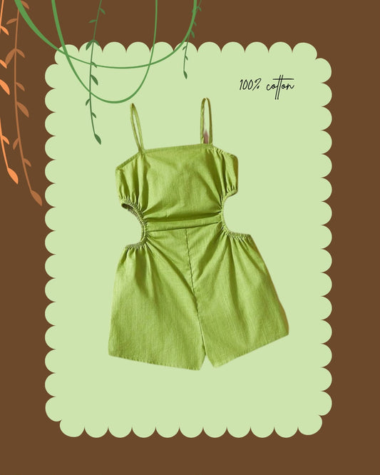 Baby Girls Loose Fit Green Strap Jumpsuit | 6M - 3Y