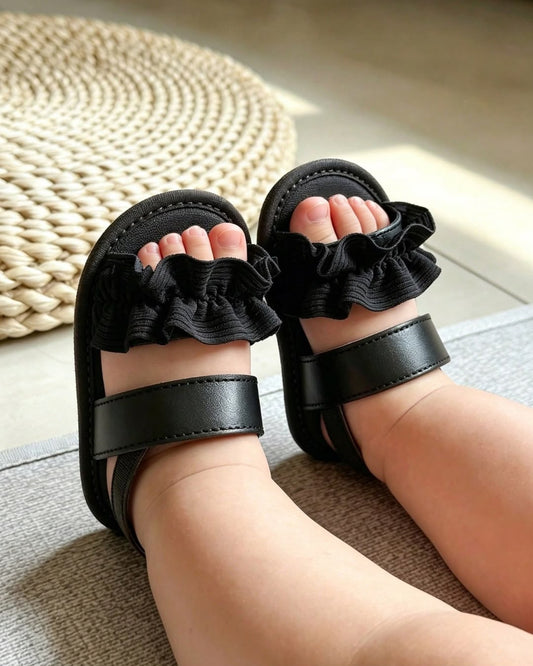 BB Summer Soft Sole Black Ruffled Sandals