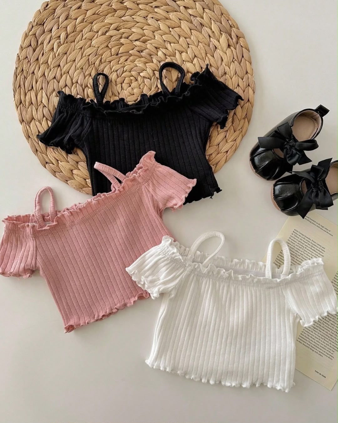 Baby Girls Knitted Off-Shoulder Ruffle Tops | 6M - 3Y