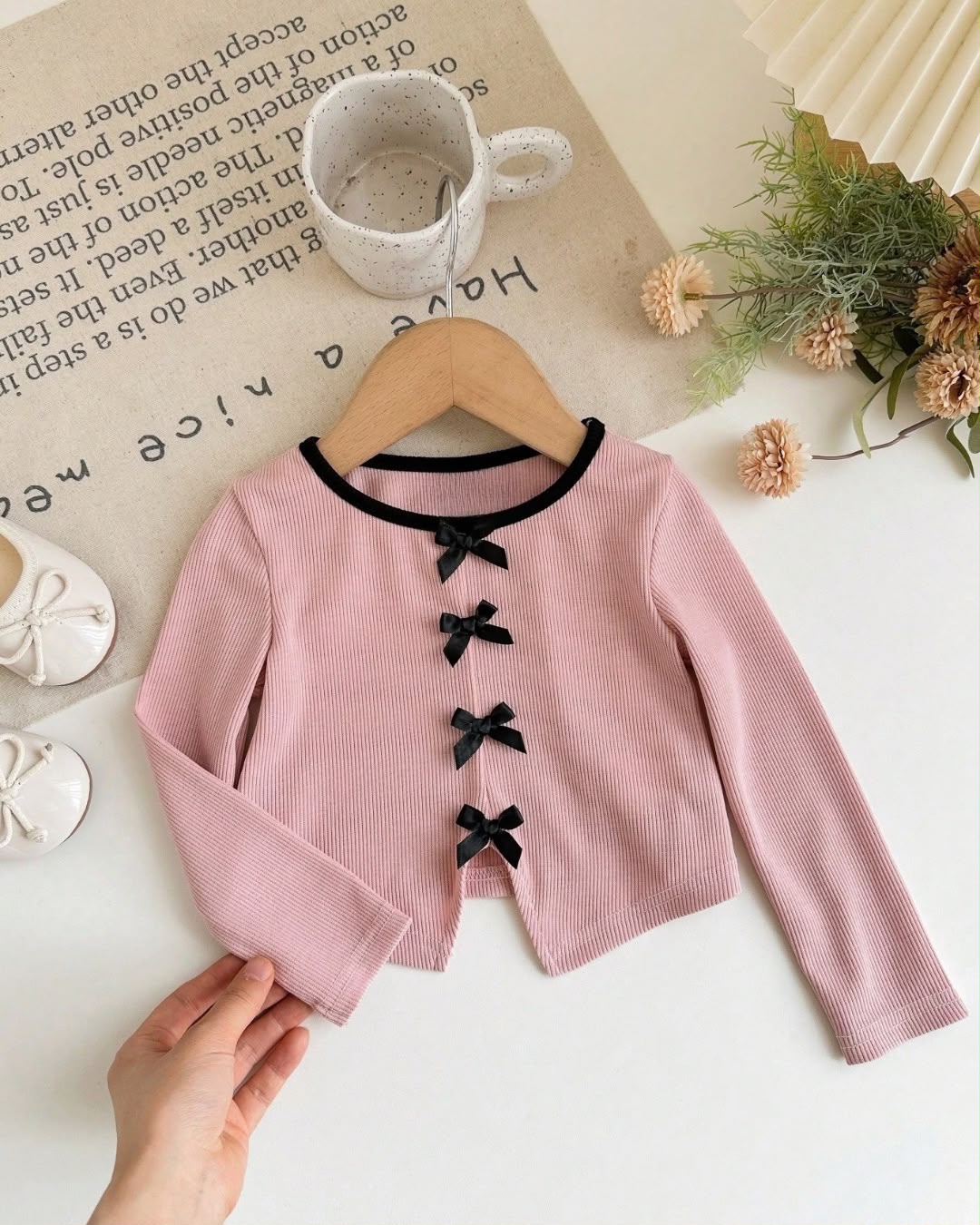 Baby Girls Pink Ribbed Long Sleeve Cardigan Top | 6M - 3Y