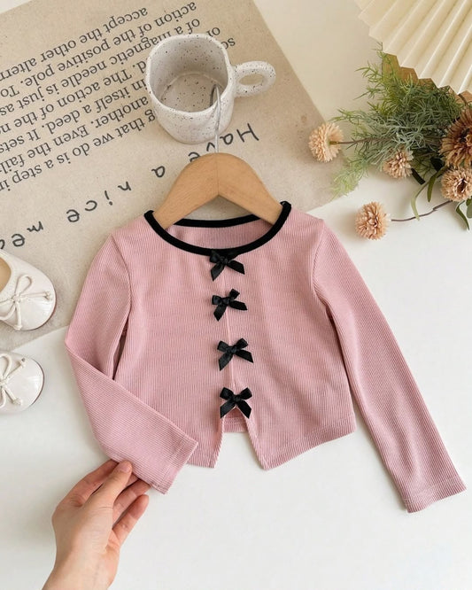 Baby Girls Pink Ribbed Long Sleeve Cardigan Top | 6M - 3Y