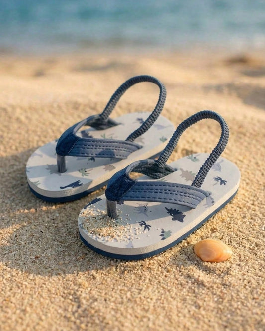 BB Blue Dino & Palm Tree Printed Flip Flops