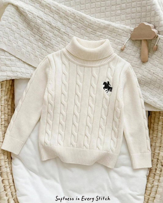 Baby Girls/Boys Cable Knit High Neck Sweater | 6M - 3Y
