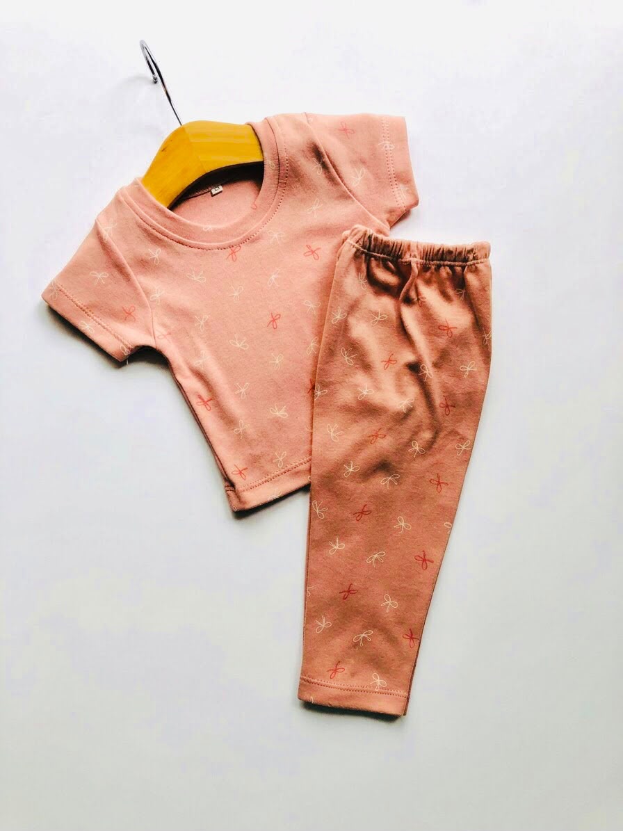 TCB Bows Printed Pink Short Sleeve PJ Set