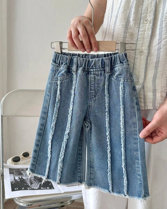 Baby Girls Frayed Hem Tassel Wide Leg Denim | 6M -  3Y
